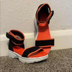 Women’s Black and Orange Sporty Platform Sandals